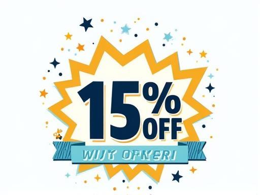 Illustration highlighting a fifteen percent discount with celebratory elements