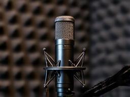 Professional microphone in a sound booth with acoustic treatment