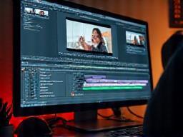 Computer monitor displaying video editing software interface